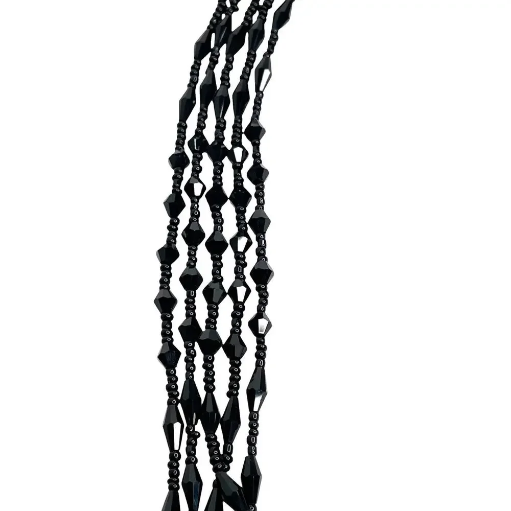 NWT WHBM Black Beaded Knotted Tassel Necklace with Adjustable Chain‎ 17-20